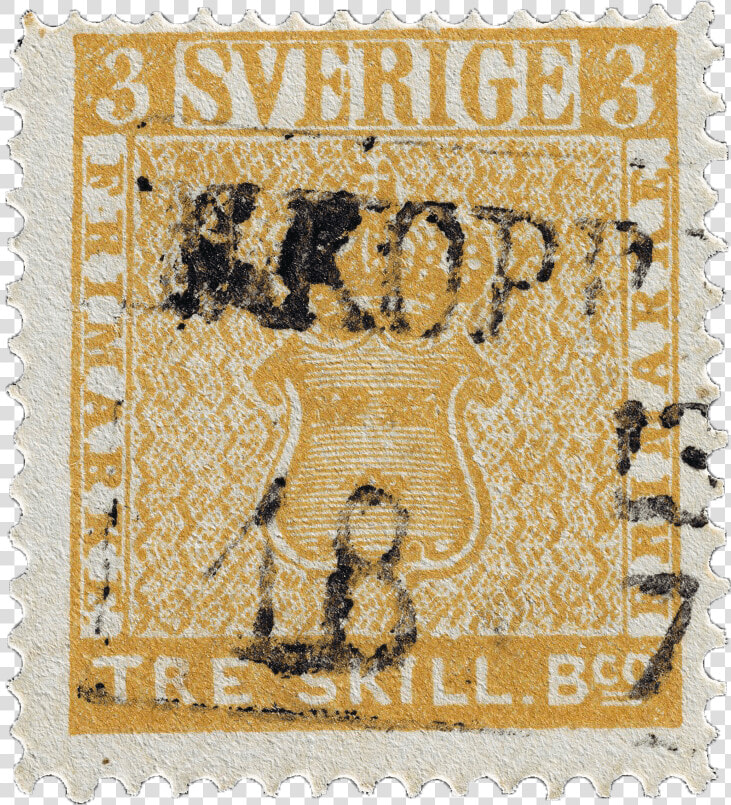 Treskilling Yellow Stamp    Sweden Three Skilling Banco Yellow Color Error 1855  HD Png DownloadTransparent PNG