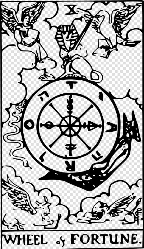 Rider waite   Major Arcana   Fortune   Wheel Of Fortune Tarot Card Black  HD Png DownloadTransparent PNG