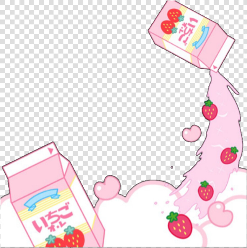  cute  kawaii  frame  milk  strawberry  pink   Kawaii Strawberry Frame Png  Transparent PngTransparent PNG