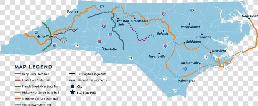 Map Of The North Carolina State Trails System   Png   Vector North Carolina Svg  Transparent PngTransparent PNG