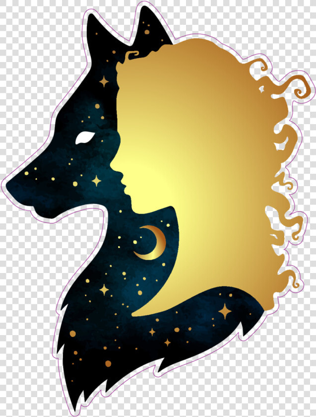 Gold Woman And Space Wolf Silhouettes Sticker Wolf   Wolf And Woman Art  HD Png DownloadTransparent PNG