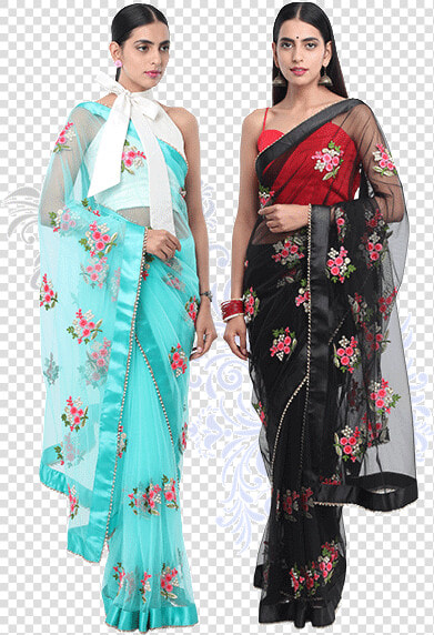 Agnisie   Embroidery Net Saree Black  HD Png DownloadTransparent PNG