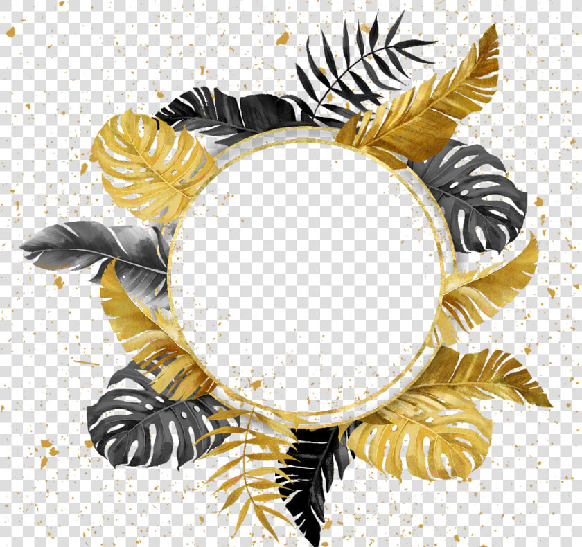  round  wreath  frame  feathers  geometric  gold  paint  HD Png DownloadTransparent PNG