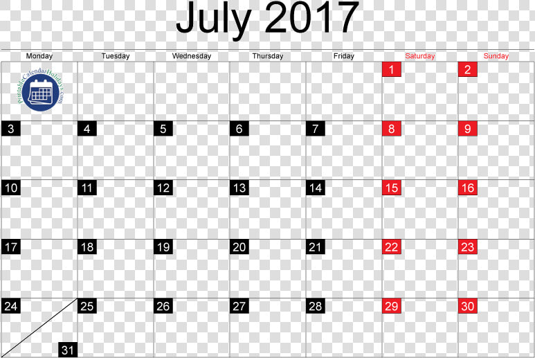 July 2017 Calendar Printable 178897 Days In May   Many Days Are In January  HD Png DownloadTransparent PNG