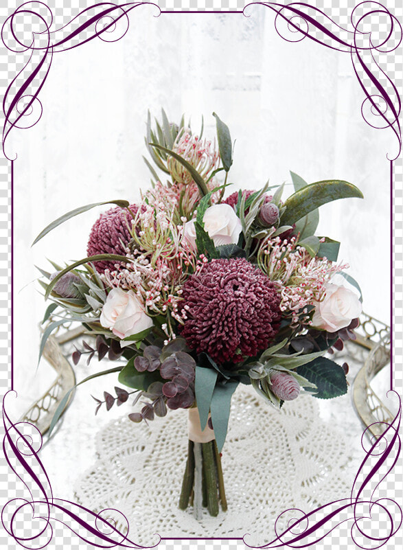 Silk Artificial Native Australian Burgundy And Blush   Royal Blue Artificial Bridal Bouquet  HD Png DownloadTransparent PNG