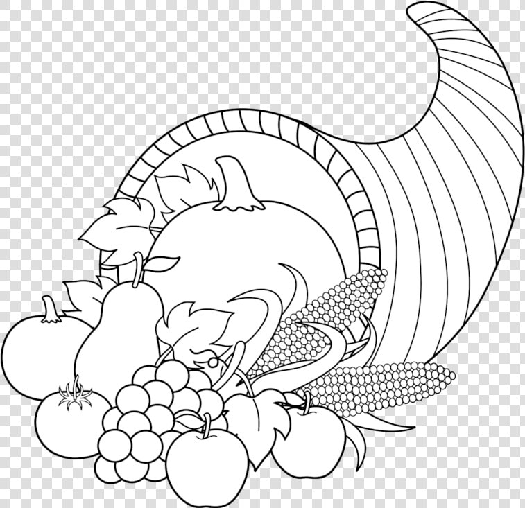 Harvest Cornucopia Line Art Free Clip Clipart   Cornucopia Clip Art Black And White  HD Png DownloadTransparent PNG