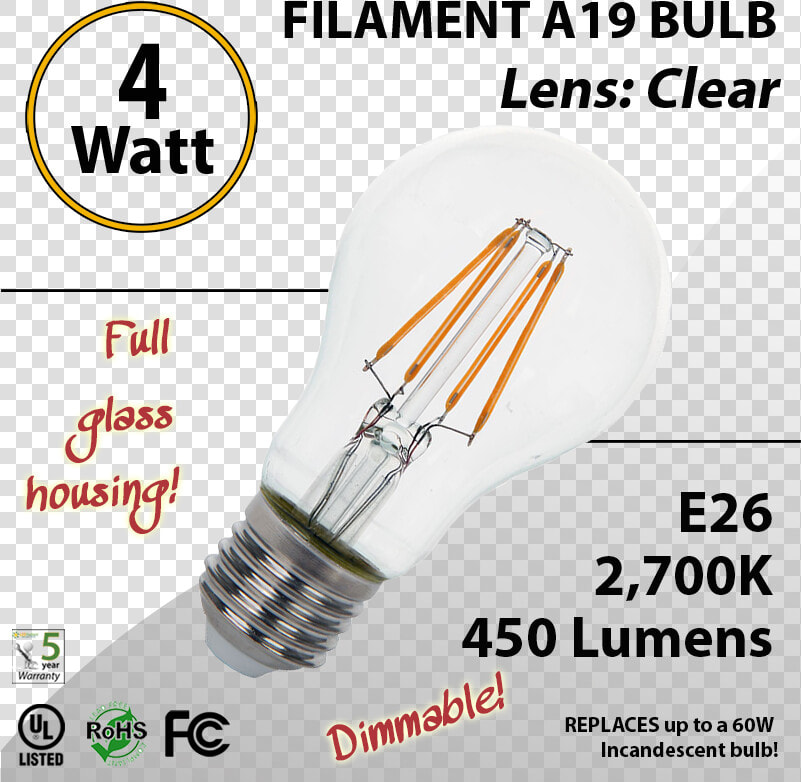 4w Led Filament Bulb 2700k Antique A19 Vintage Clear   U s  Federal Communications Commission  HD Png DownloadTransparent PNG