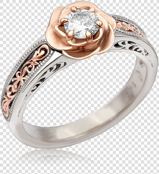 Vintage Scrollwork Rose Engagement Ring With Diamond   14k Gold Engagement Ring With Scrollwork  HD Png DownloadTransparent PNG