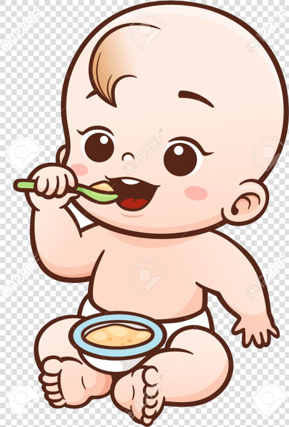 Eating Baby Clipart Vector Illustration Of Cartoon   Baby Eating Cartoon  HD Png DownloadTransparent PNG