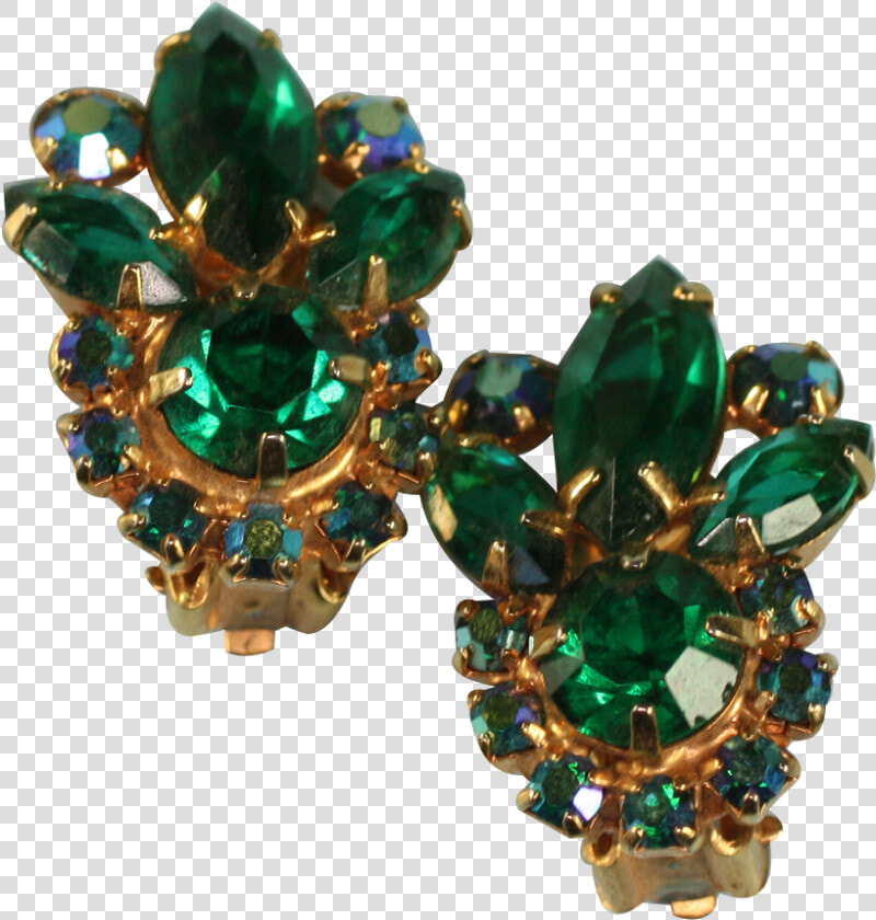 Vintage Green Rhinestone Clip Earrings Juliana D  amp   HD Png DownloadTransparent PNG