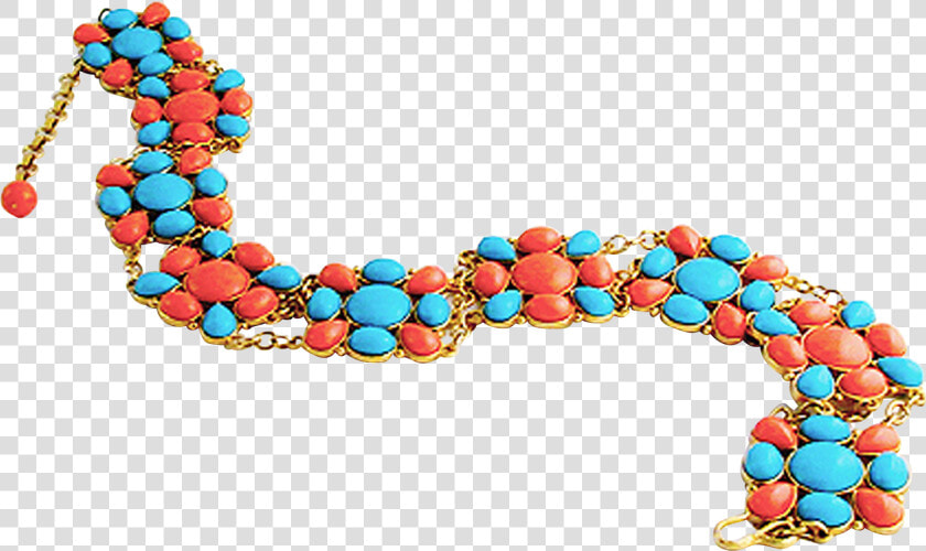 Huge Trifari Simulated Turquoise  amp  Coral Cabochon Gold   Bead  HD Png DownloadTransparent PNG