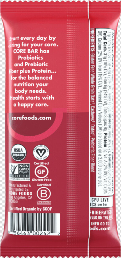 Dark Chocolate Cherry  8 Bars  2 Oz   Core Food Bars Nutrition  HD Png DownloadTransparent PNG