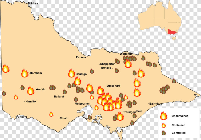 9am Feb 8 2009 Fire Locations Map   Location Of Black Saturday Bushfires  HD Png DownloadTransparent PNG