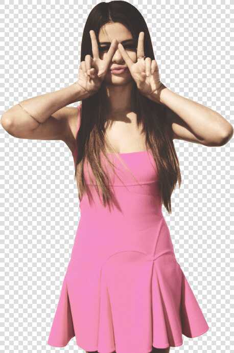 V Sign Selena Gomez   Selena Gomez Wallpaper Pink  HD Png DownloadTransparent PNG