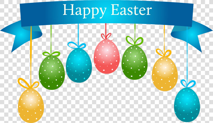 Happy Easter Banner With Hanging Eggs Transparent Png   Transparent Background Happy Easter Png  Png DownloadTransparent PNG