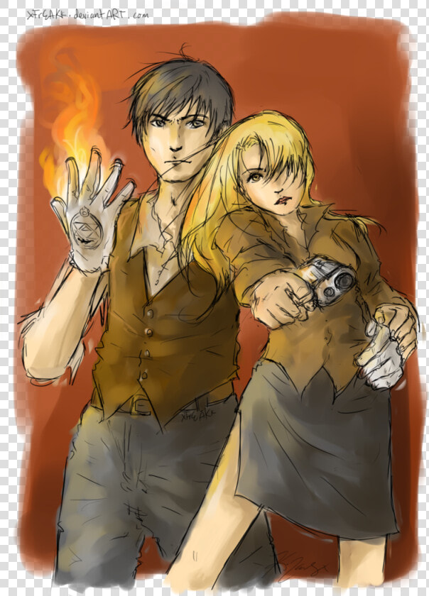 Riza Hawkeye And Roy Mustang   Cartoon  HD Png DownloadTransparent PNG