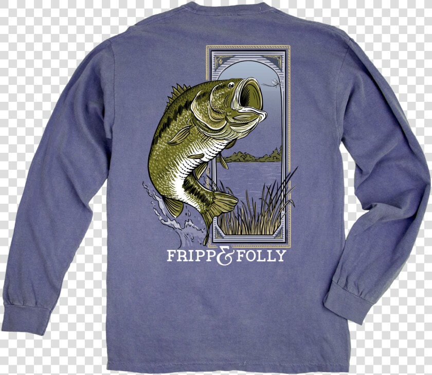 Large Mouth Bass Long Sleeve Tee In Blue Jean By Fripp   Fripp White Large Mouth Bass Long Sleeve Tee  HD Png DownloadTransparent PNG