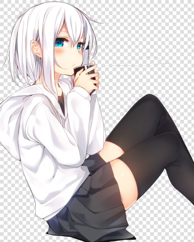 Transparent Kawaii Anime Png   Cute Anime Girl With White Short Hair  Png DownloadTransparent PNG