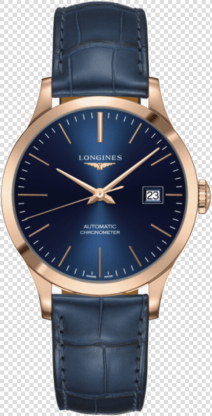 Longines Record Watch Blue Dial Rose Gold Blue Strap   Longines Record L2 821 4 96 4  HD Png DownloadTransparent PNG