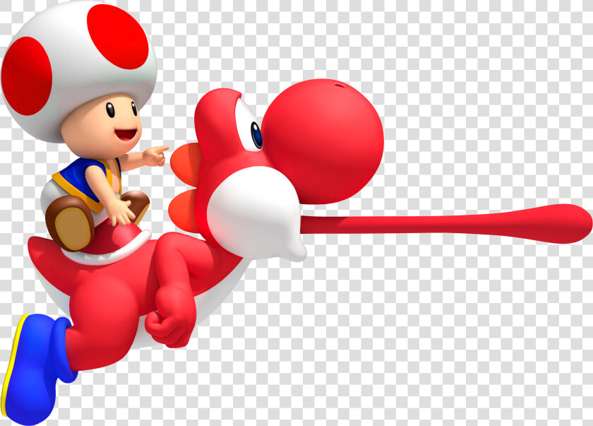 Red Toad On Red Yoshi   New Super Mario Bros Wii Red Yoshi  HD Png DownloadTransparent PNG