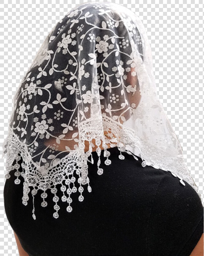 White Mantilla Style Chapel Veil With Drop Lace Edge   Mantilla Png  Transparent PngTransparent PNG