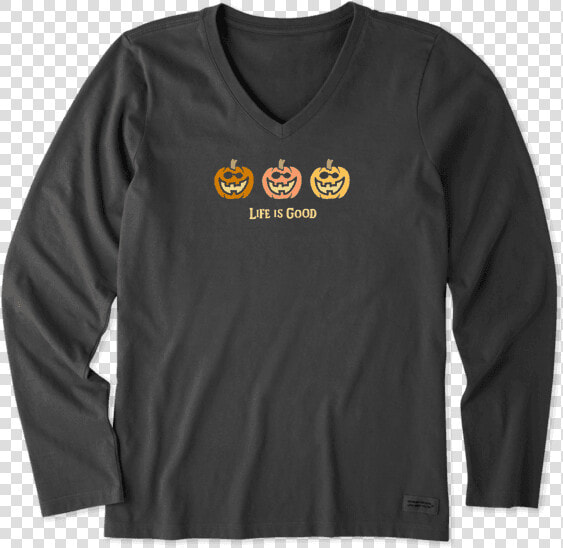 Women S Pumpkin Trio Long Sleeve Crusher Vee   Womens Halloween Tshirts  HD Png DownloadTransparent PNG