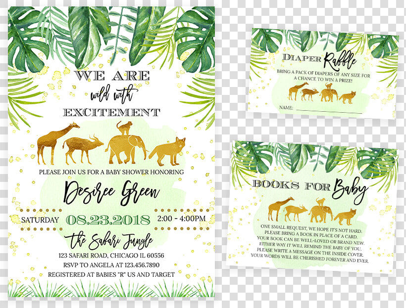 Gold Safari Animals Baby Shower Invitation Pack   Gold Safari Baby Shower Invitations  HD Png DownloadTransparent PNG