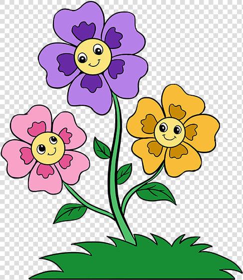 How To Draw Cartoon Flowers Easy Step By Step Drawing   Easy Cartoon Drawing Flowers  HD Png DownloadTransparent PNG