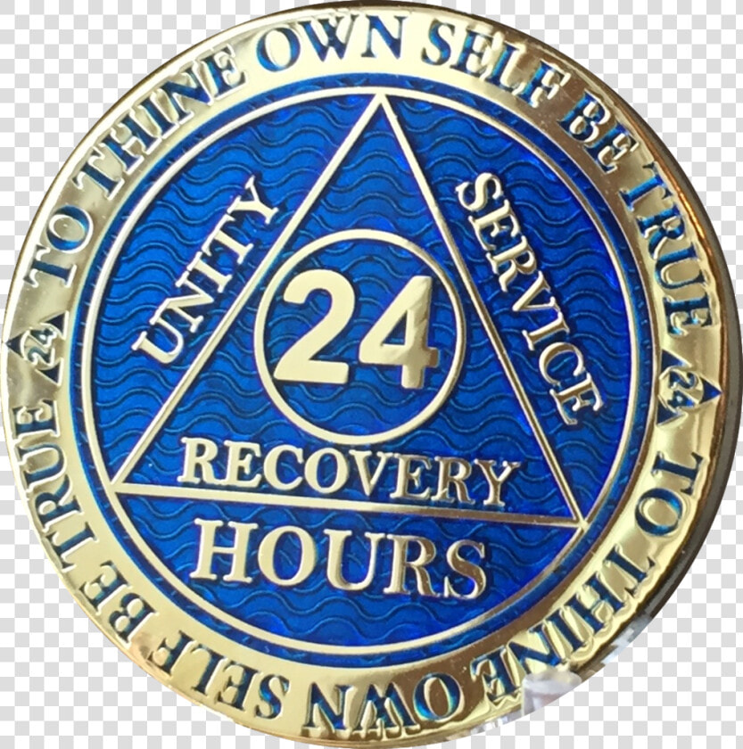 24 Hours Aa Medallion Reflex Blue Gold Plated Alcoholics   Emblem  HD Png DownloadTransparent PNG