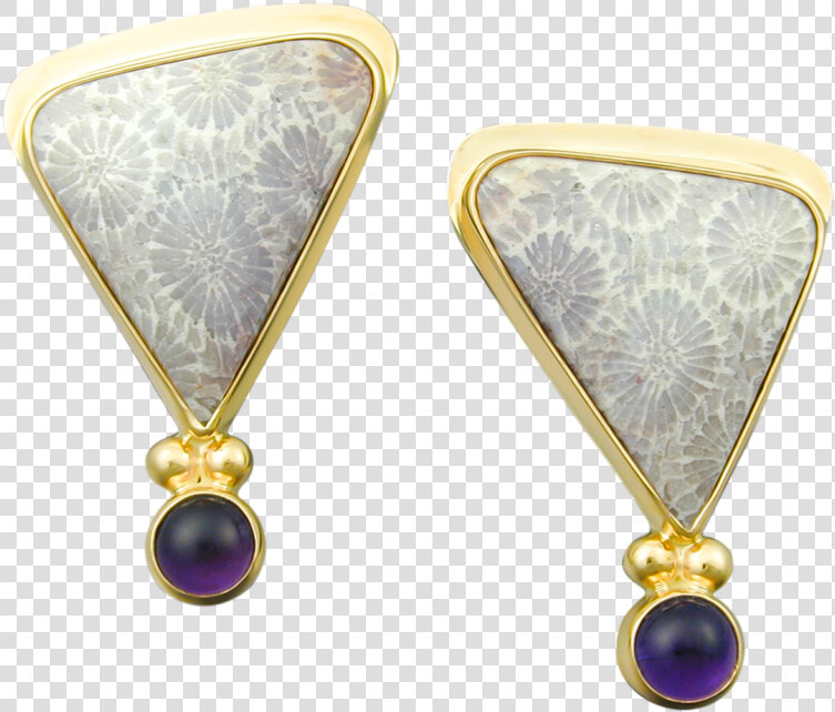 2 Ball Sheet Earrings With Fossil Coral And Amethyst   Earrings  HD Png DownloadTransparent PNG