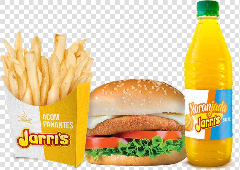 Hamburguesa De Pollo Papas A La Francesa Bebida Jarris   Hamburguesa Con Pollo Broaster  HD Png DownloadTransparent PNG