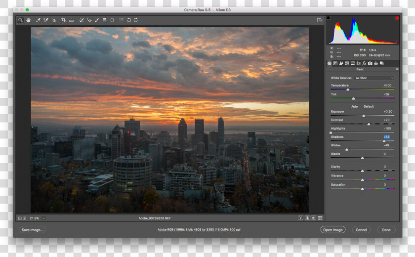 The Adobe Photoshop Interface Showing A Raw Image   Camera Raw  HD Png DownloadTransparent PNG