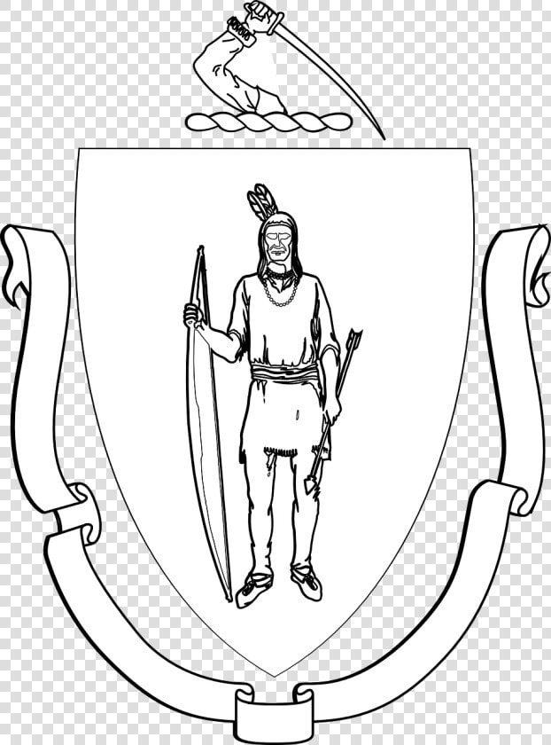 Coat Of Arms Banner Indian Free Picture   Massachusetts State Seal Drawing  HD Png DownloadTransparent PNG