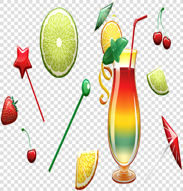 Tropical Drink  Cocktail  Lemon  Lime  Umbrella   Strawberry  HD Png DownloadTransparent PNG