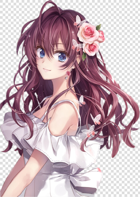 Girl Anime Brown Hair Sweet Smile Dress   Brown Hair Cute Anime Girl  HD Png DownloadTransparent PNG