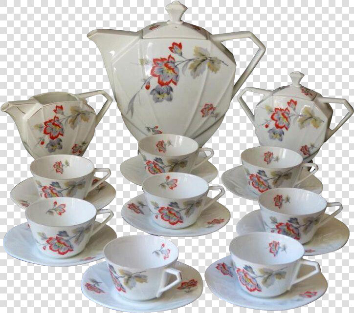 Luxury Art Deco Porcelain Tea Set   Czechoslovakia Tea Set  HD Png DownloadTransparent PNG