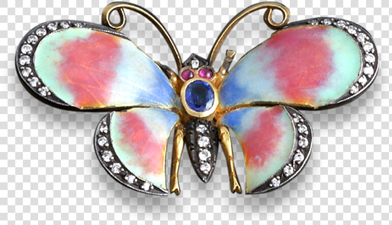 Enamel  Sapphire  amp  Diamond Butterfly Pin   Brooch  HD Png DownloadTransparent PNG