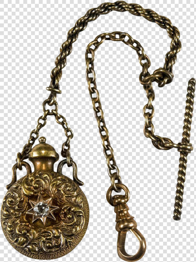 Antique Georgian Perfume Bottle Pendant Gold Watch   Chain  HD Png DownloadTransparent PNG