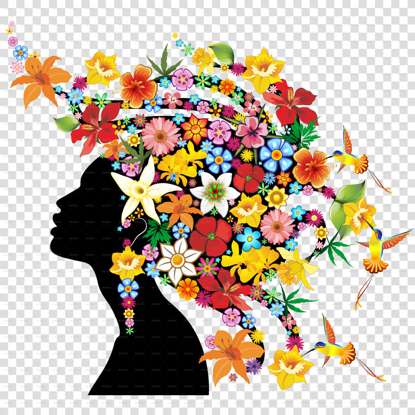 Girl Exotic Portrait With Flowers On Hair   Hair With Flowers Cartoon  HD Png DownloadTransparent PNG