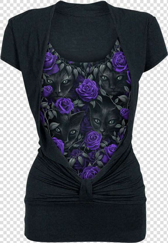 Black Cat And Purple Rose Knotted Top   Tielko Dámska  HD Png DownloadTransparent PNG