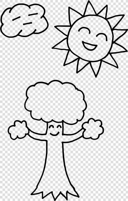 Happy Sun Drawing At Getdrawings   Tree And Sun Coloring Pages  HD Png DownloadTransparent PNG