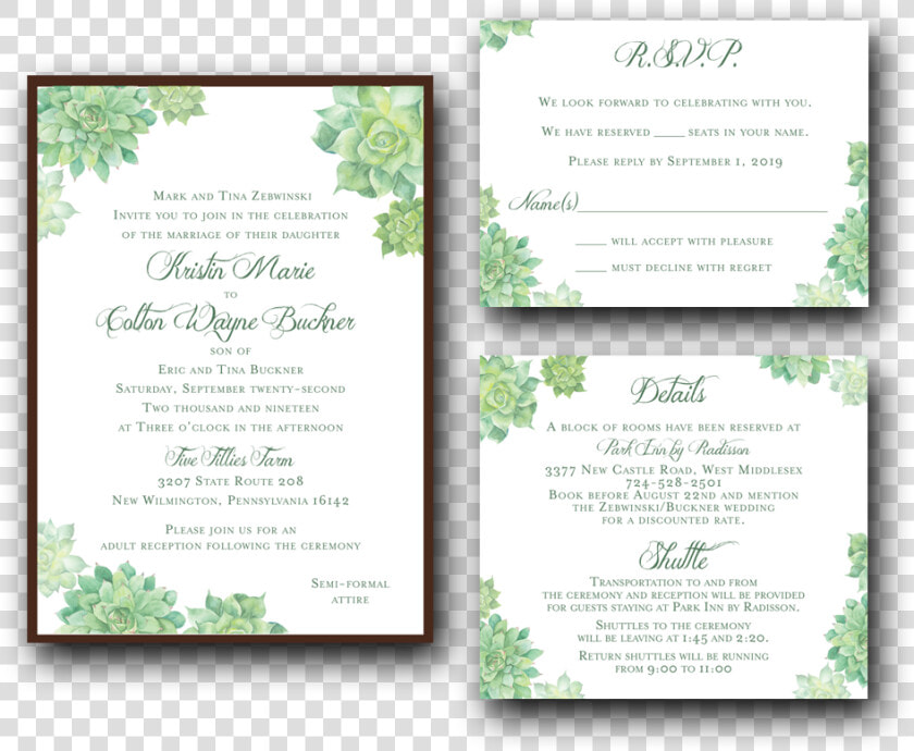 Watercolor Succulents Wedding Invitation Set  HD Png DownloadTransparent PNG