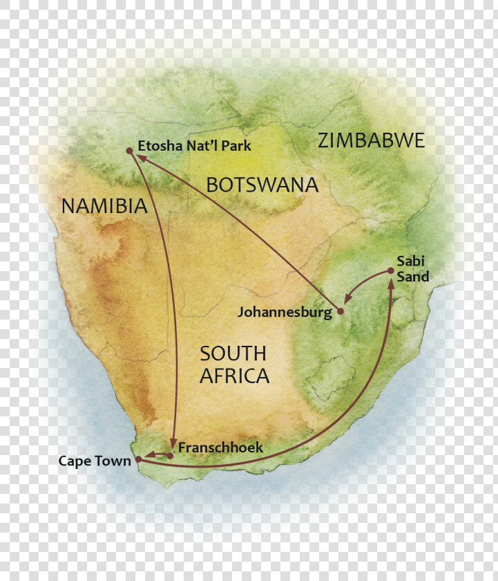 Map Of The Great Namibia And South Africa Safari   Map  HD Png DownloadTransparent PNG