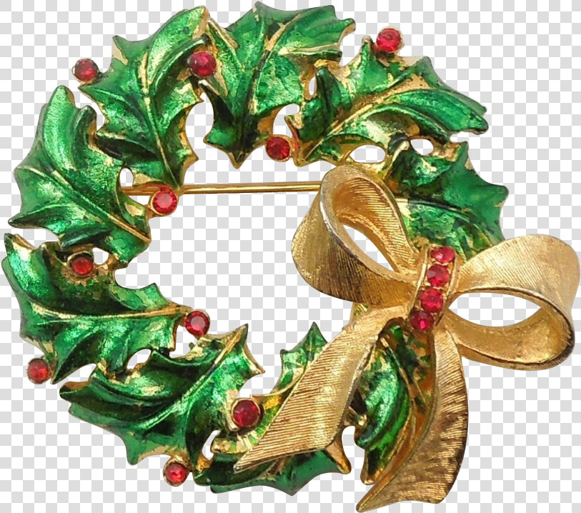 Mylu Green Christmas Holly Wreath Pin With Red Stones   Wreath  HD Png DownloadTransparent PNG