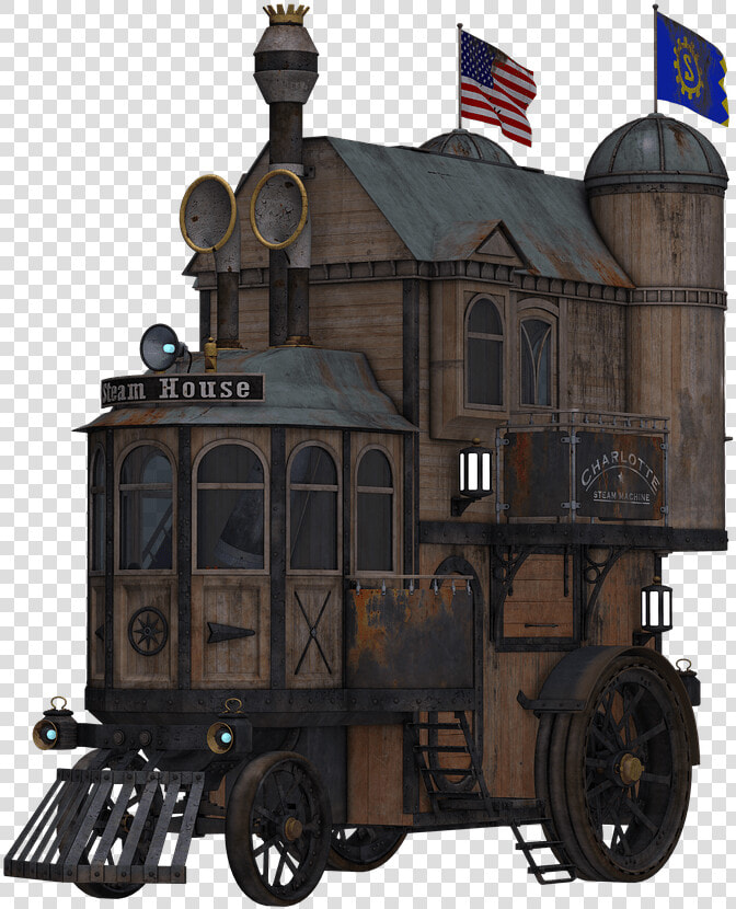 Steampunk Locomotive Side View   Steampunk Flying Train Png  Transparent PngTransparent PNG