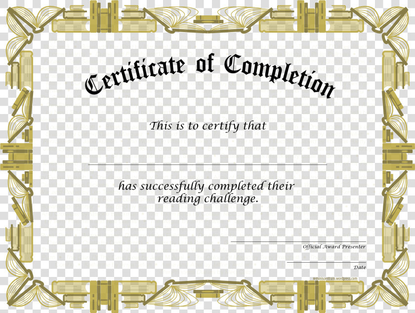 Reading Challenge Certificate Of Completion Freebies   Certificate Of Completion Png  Transparent PngTransparent PNG