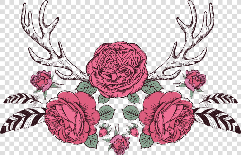 Deer Antlers With Flowers And Arrow  HD Png DownloadTransparent PNG