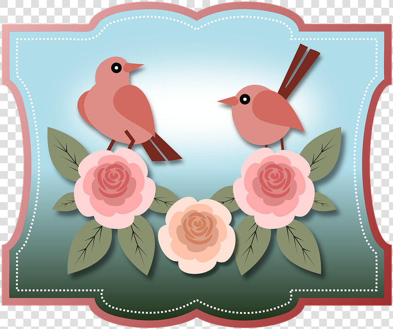 Aves  Pájaros  Animales  Rosas  Flores  Floral  Vintage   Vintage Clip Art Birds And Flowers  HD Png DownloadTransparent PNG