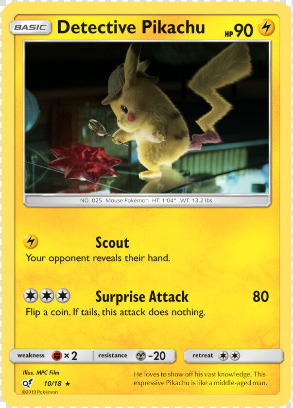 Detective Pikachu   10 18   Rare   Detective Pikachu Pokemon Card  HD Png DownloadTransparent PNG