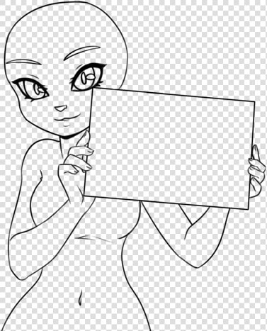 Anime Lineart Base   Anime Girl Holding Sign Base  HD Png DownloadTransparent PNG